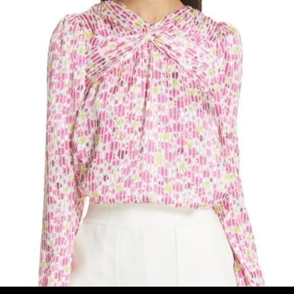 KATE SPADE Marker Floral Devote French Cream Top size Small Puff Sleeve silky - Picture 3 of 10